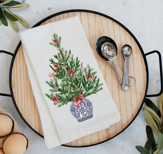 Chinoiserie Christmas Tree Tea Towel