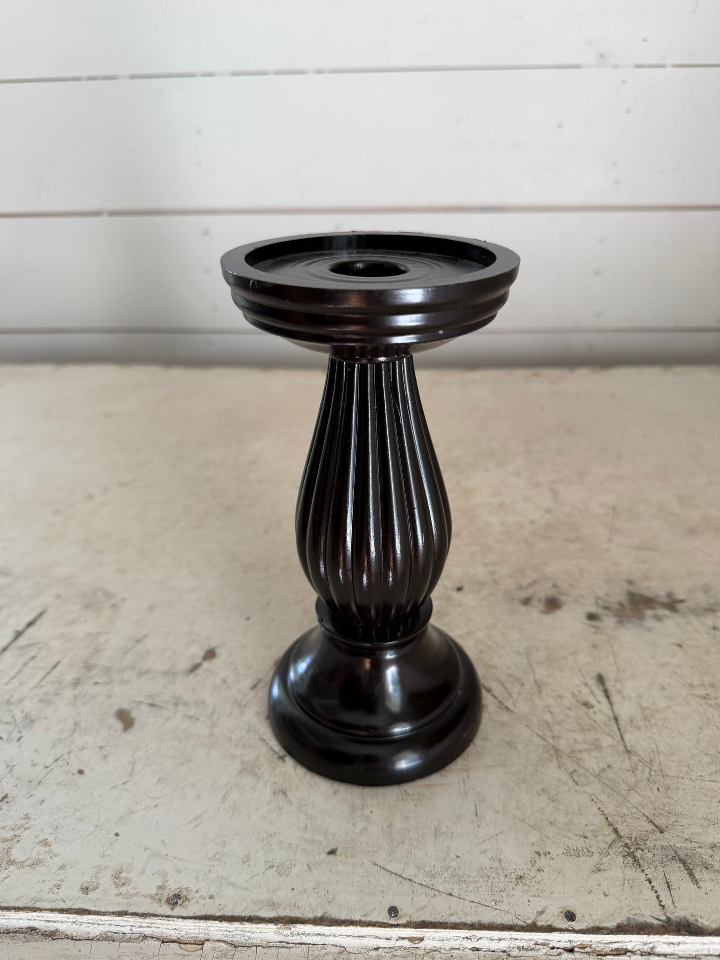 Black Wood Candlestick with Ribbed Column - Will Get Makeover