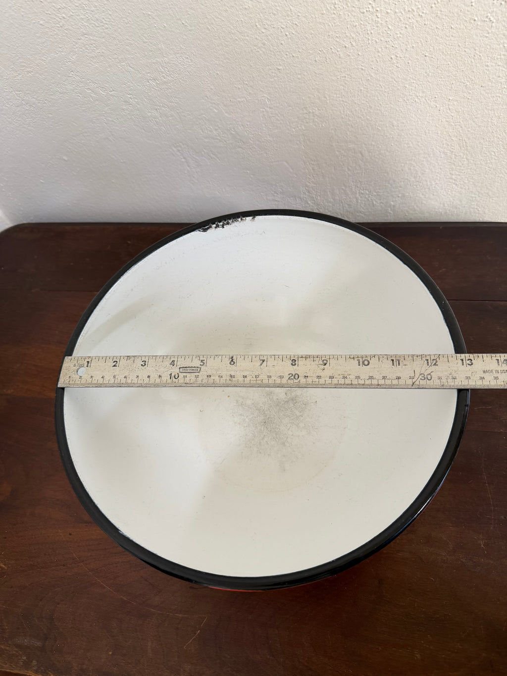 Vintage Style Large Red Enamelware Bowl Farmhouse Mixing/Serving Bowl 10”