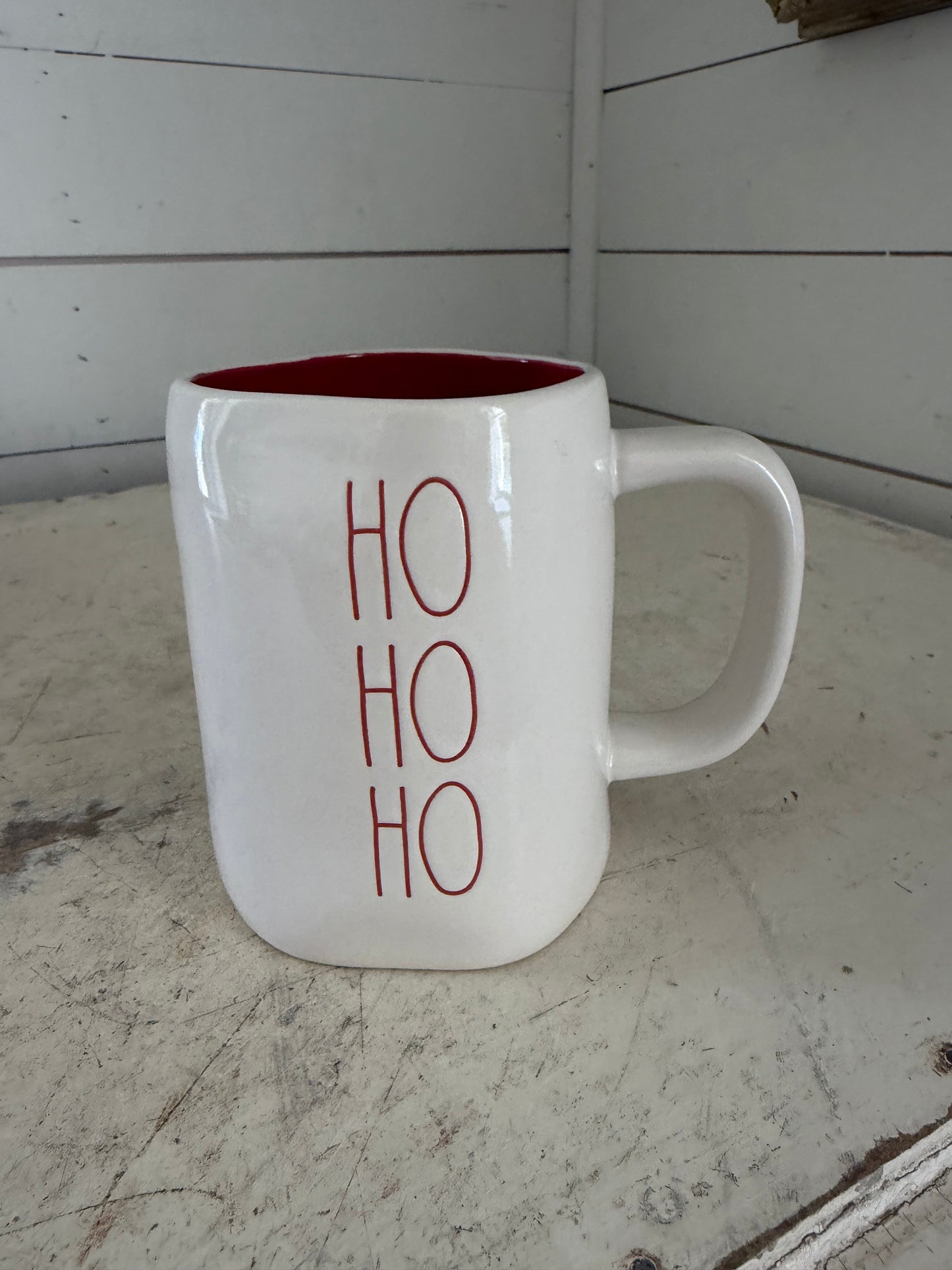 Rae Dunn Santa chimney mug features a bright red interior and a festive "HO HO HO"