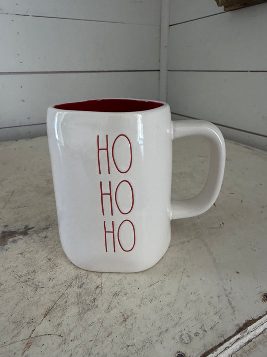 Rae Dunn Santa chimney mug features a bright red interior and a festive "HO HO HO"