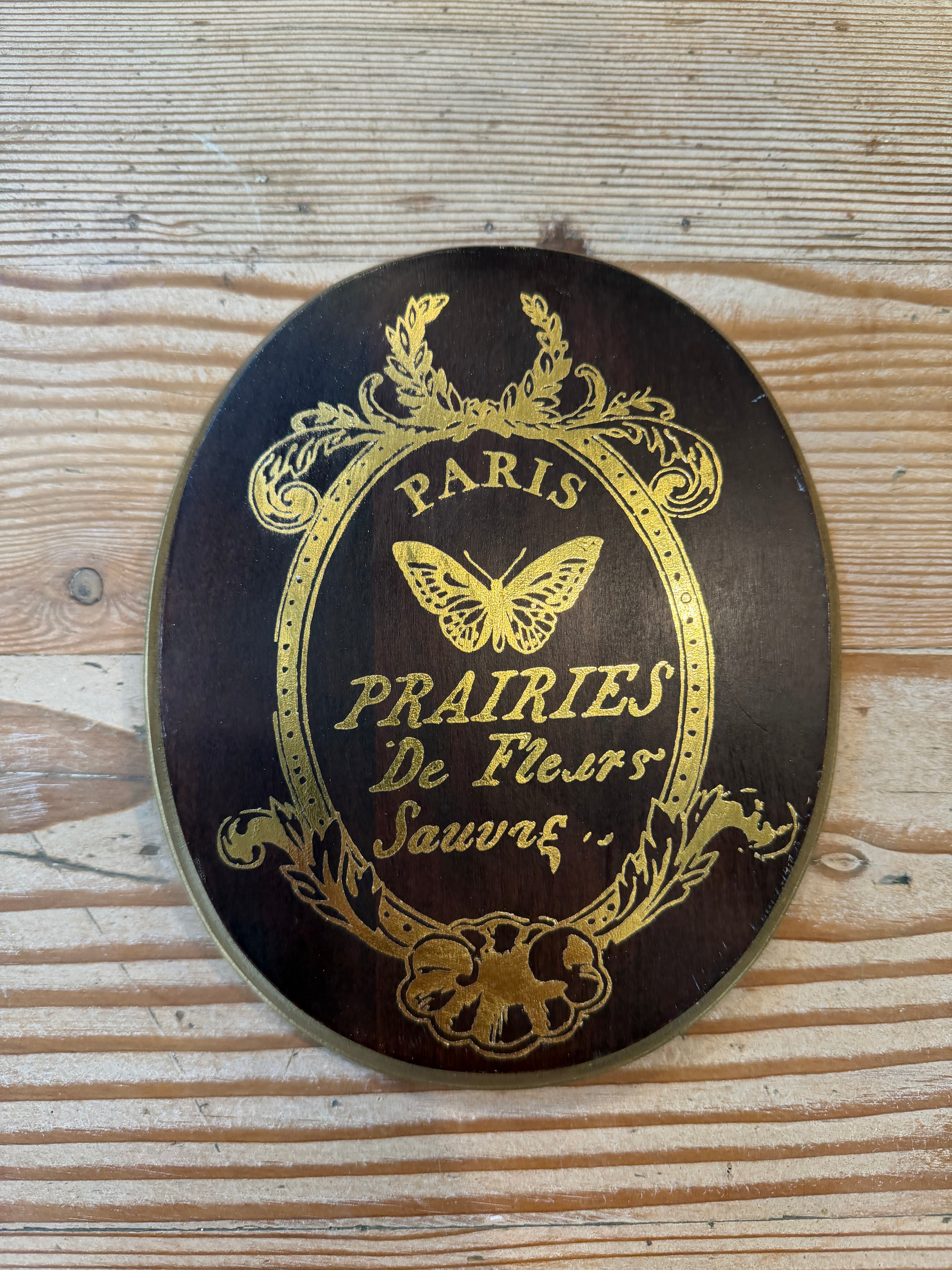 Oval Wood Plaque with Gold Foil PRAIRIES De Fleets Sauvre