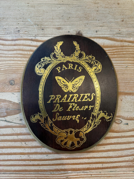 Oval Wood Plaque with Gold Foil PRAIRIES De Fleets Sauvre