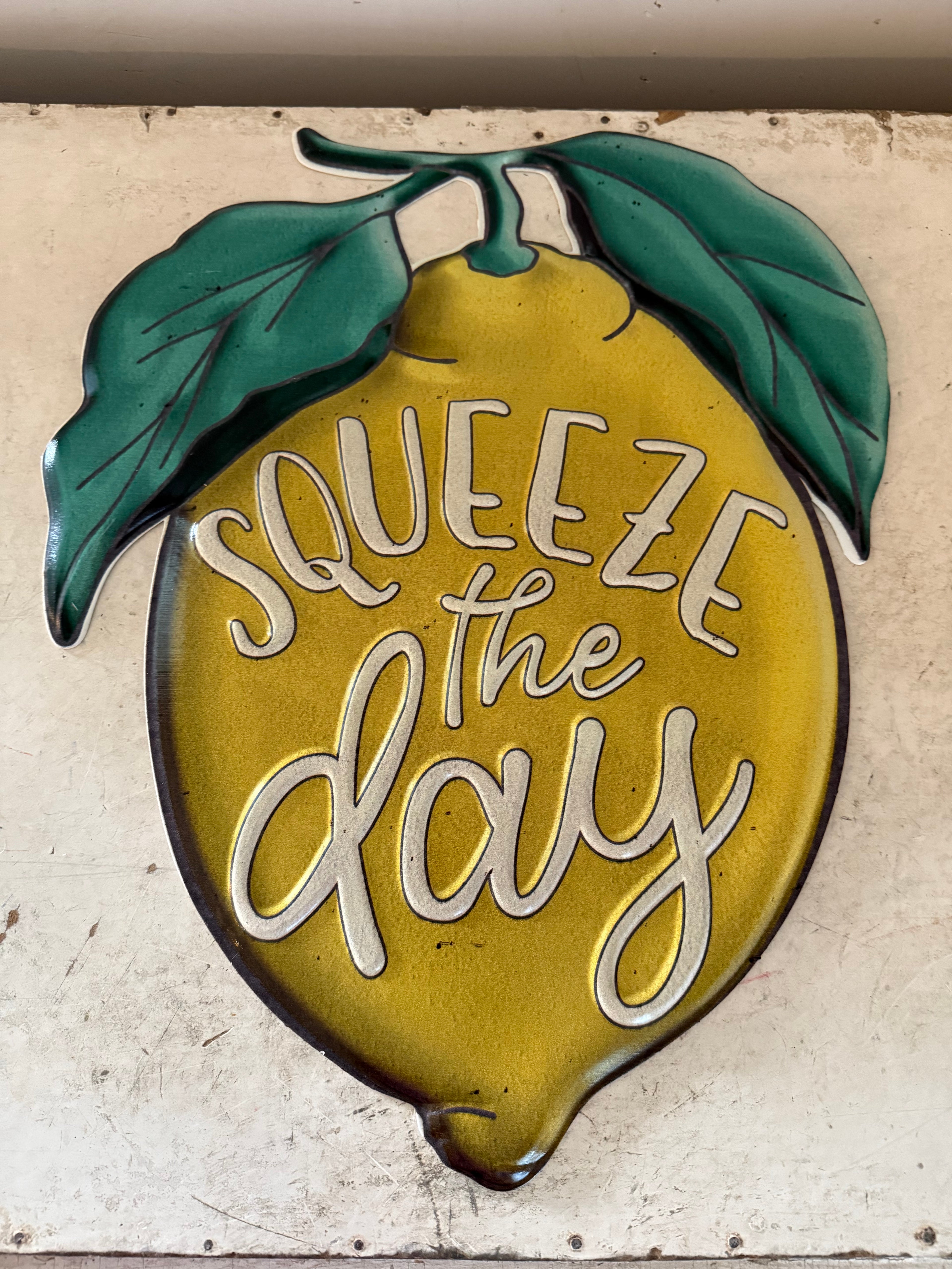 Enamel Squeeze the day lemon sign