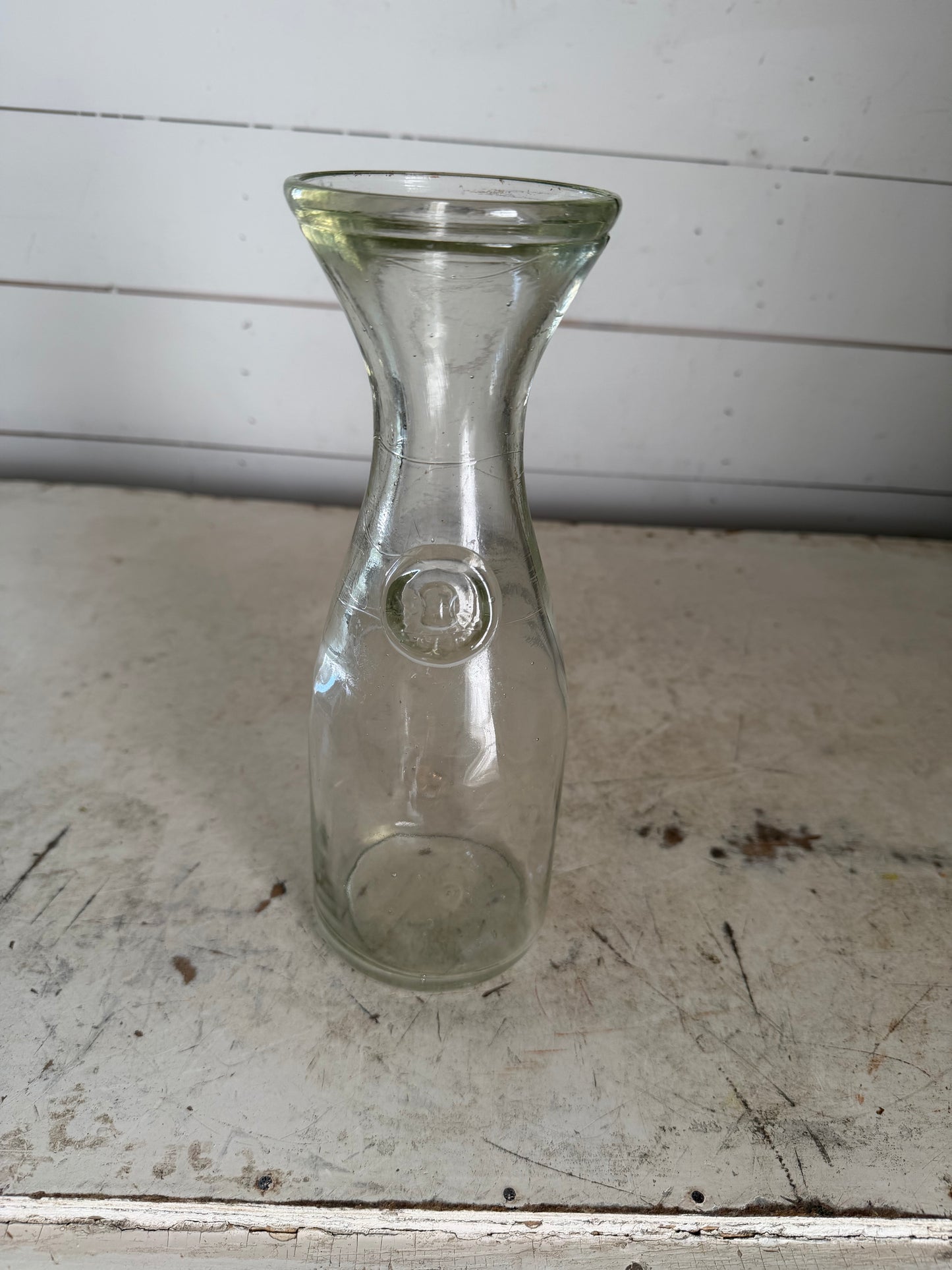 Green Glass Carafe - Thick with Bubbles Glass