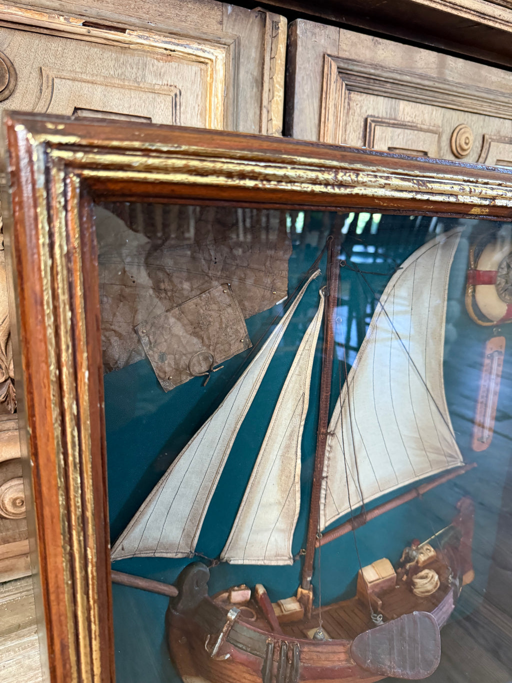 Oversized ship, shadowbox fisherman core