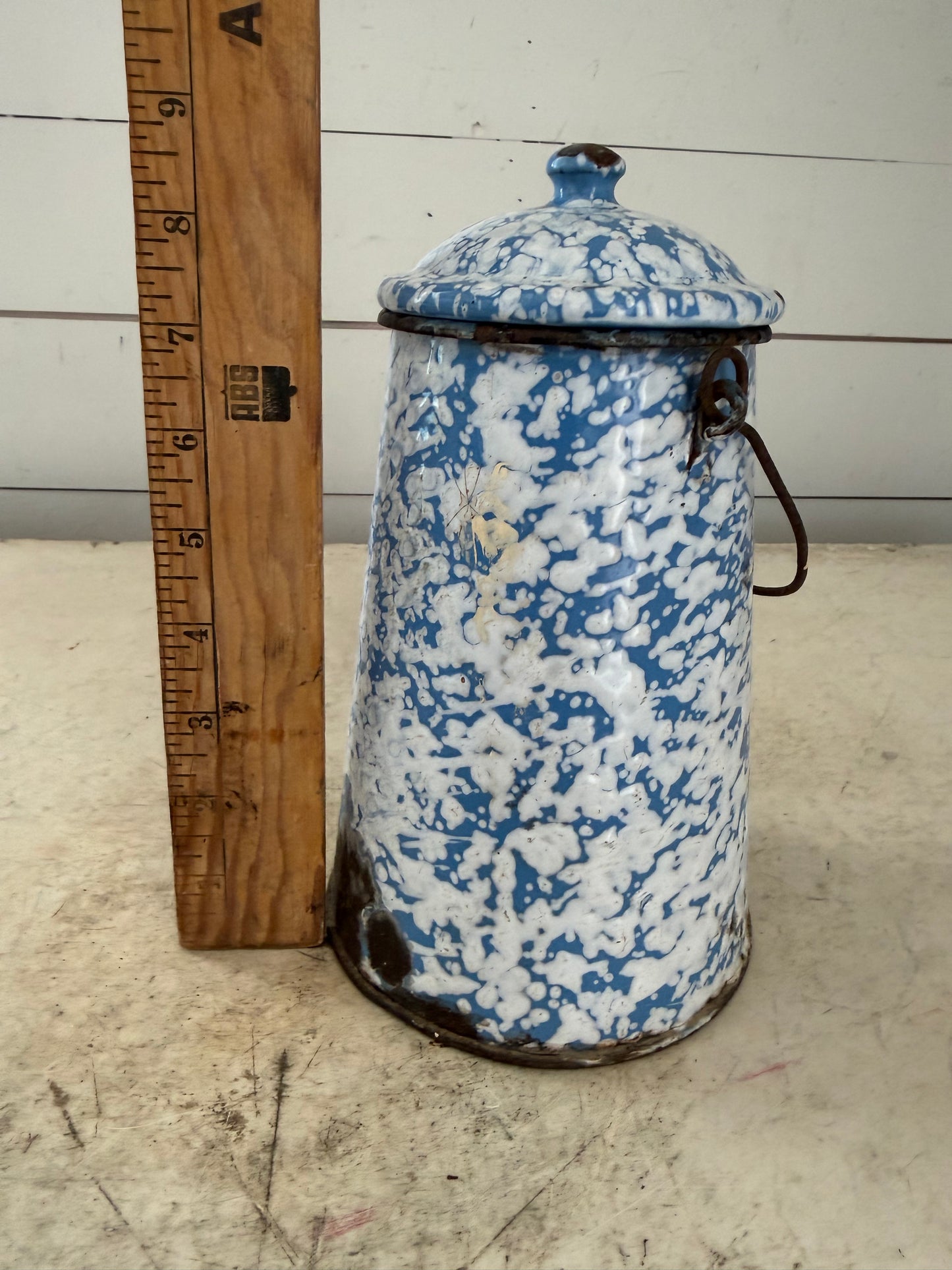 Vintage French Enamel Milk Pail - Antique Enamel Milk Canister - French Graniteware