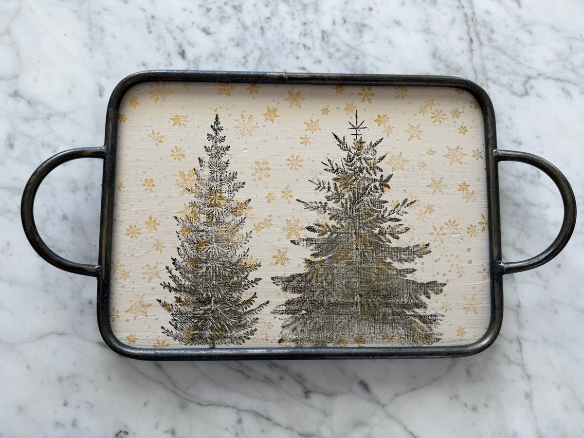 Gold and silver snow and Christmas trees tray