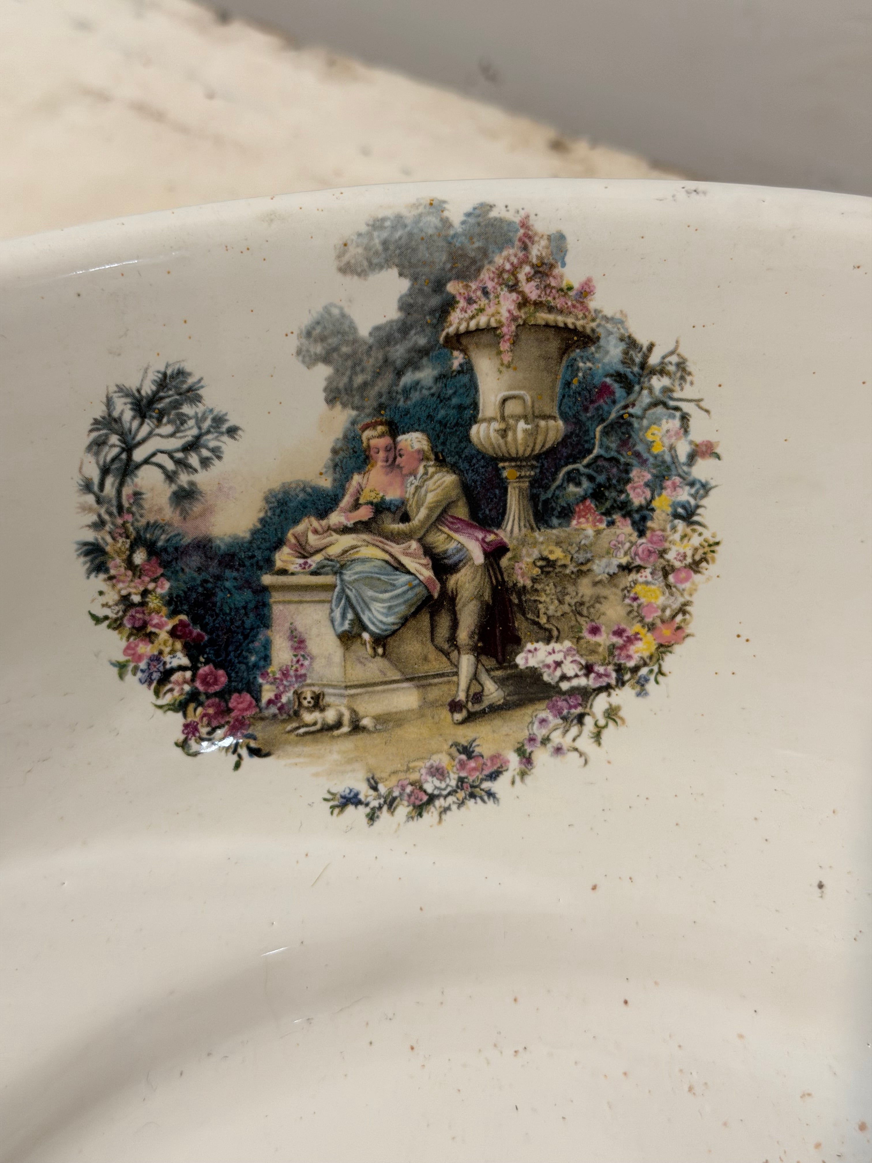 Vintage Porcelain Wash Basin With Victorian Scenes