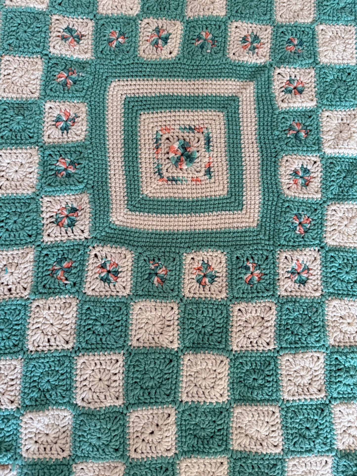 Teal & White Afghan -baby size