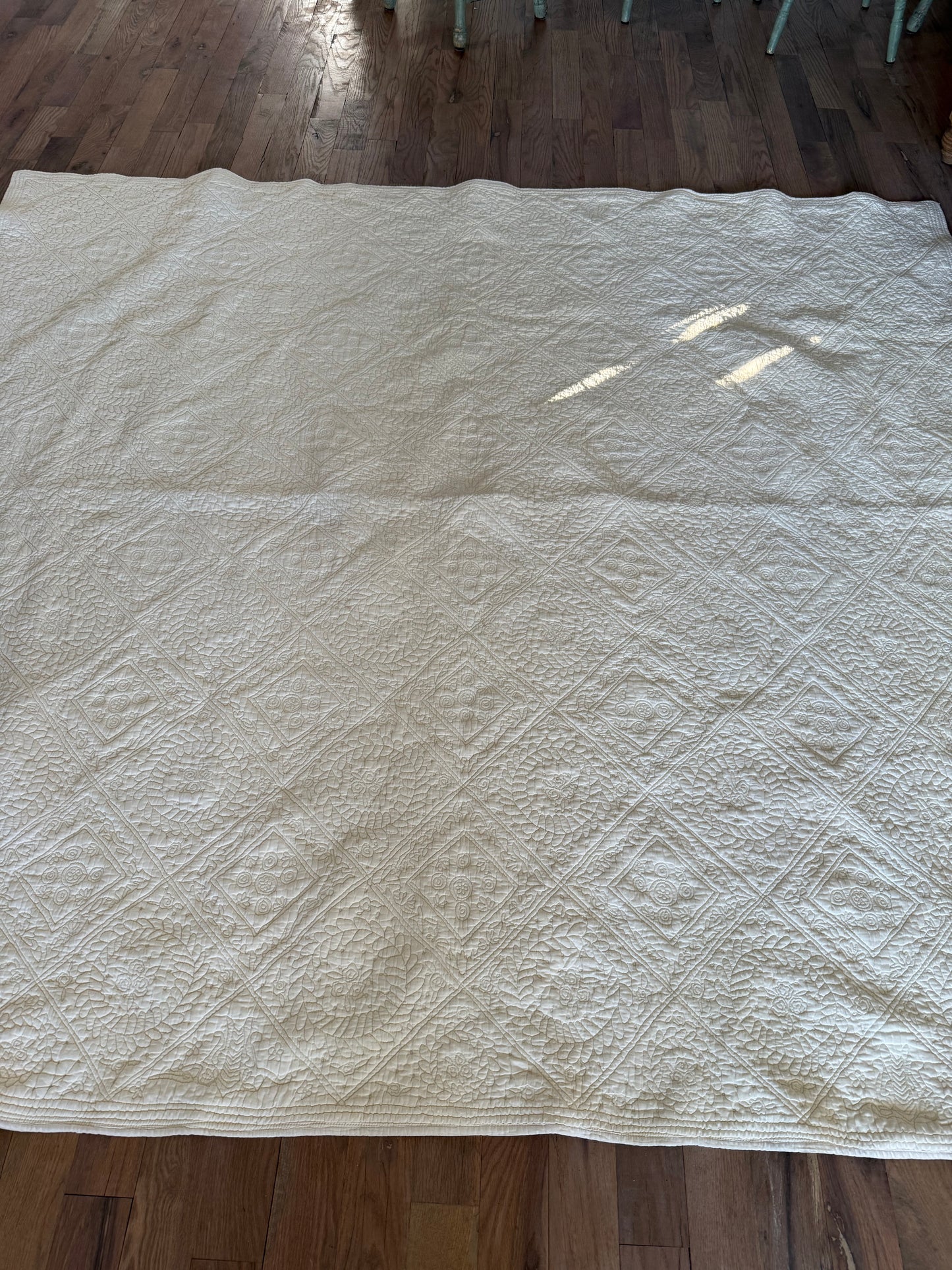 Queen Sized White All Over Quilting Quilt