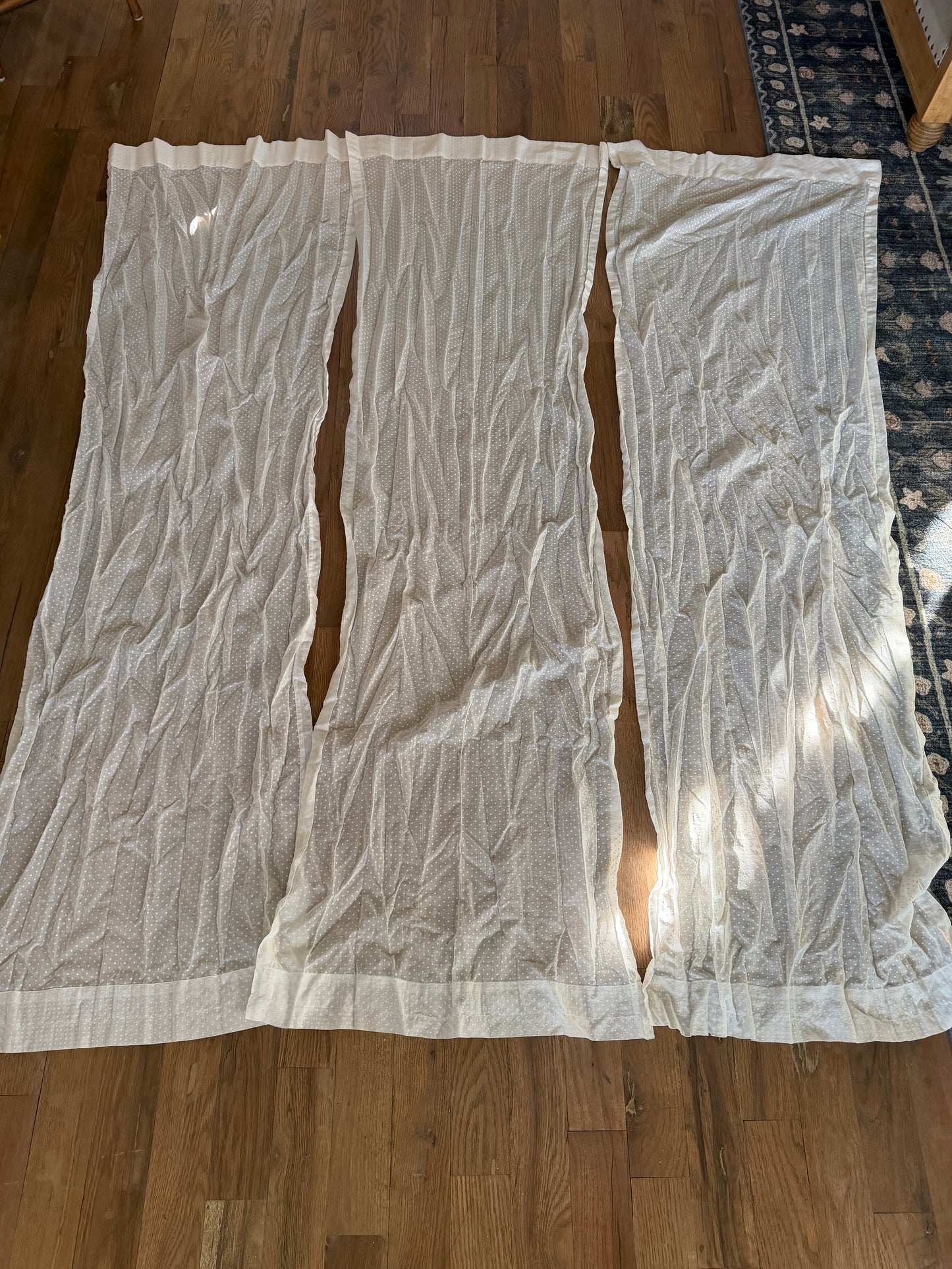 Set of three sheer white curtain panels 6 feet long Swiss dot