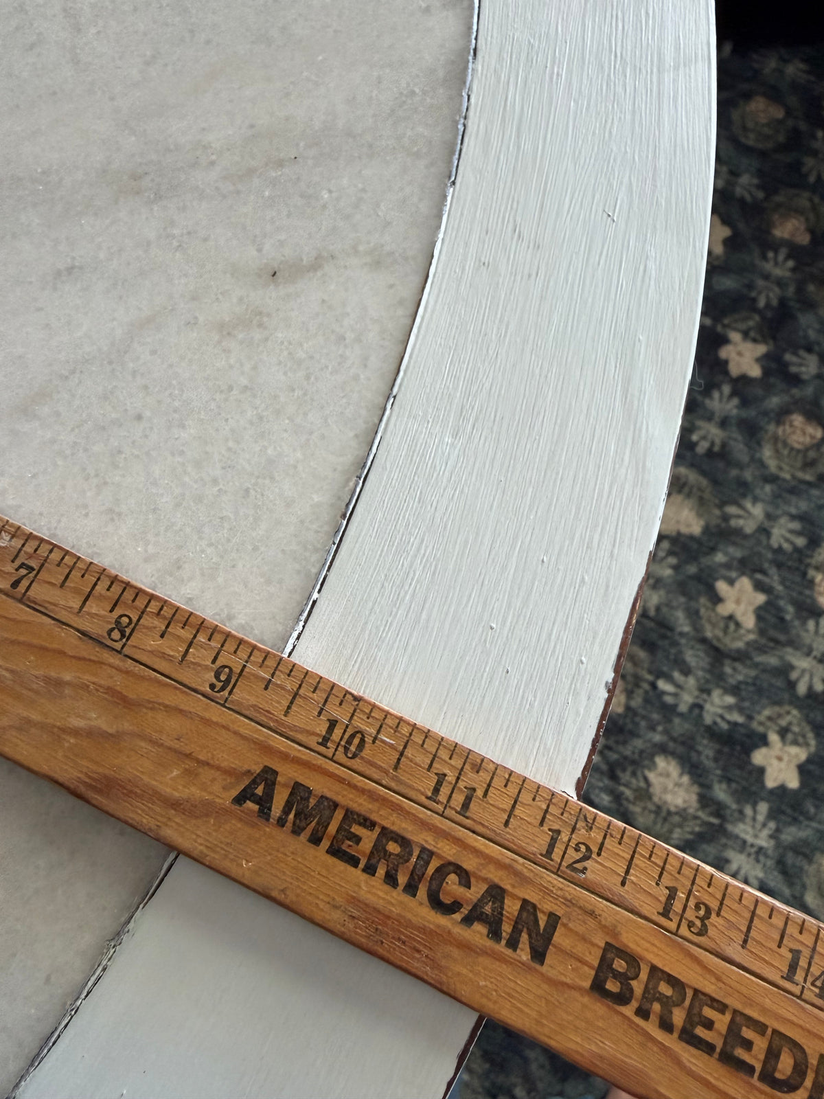 White Distressed Sofa Table with marble top