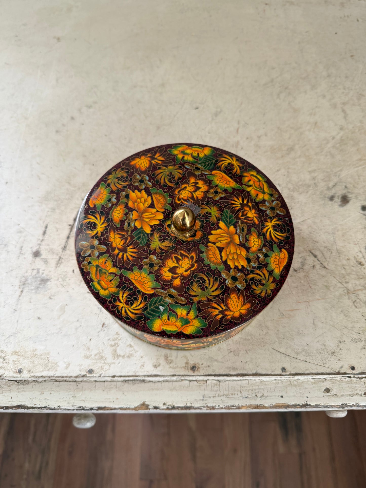 Vintage Daher Tin With Orange and Green blossoms