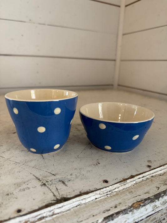 Sandygate Pottery Devon Blue and White Polka Dot bowl sold individually