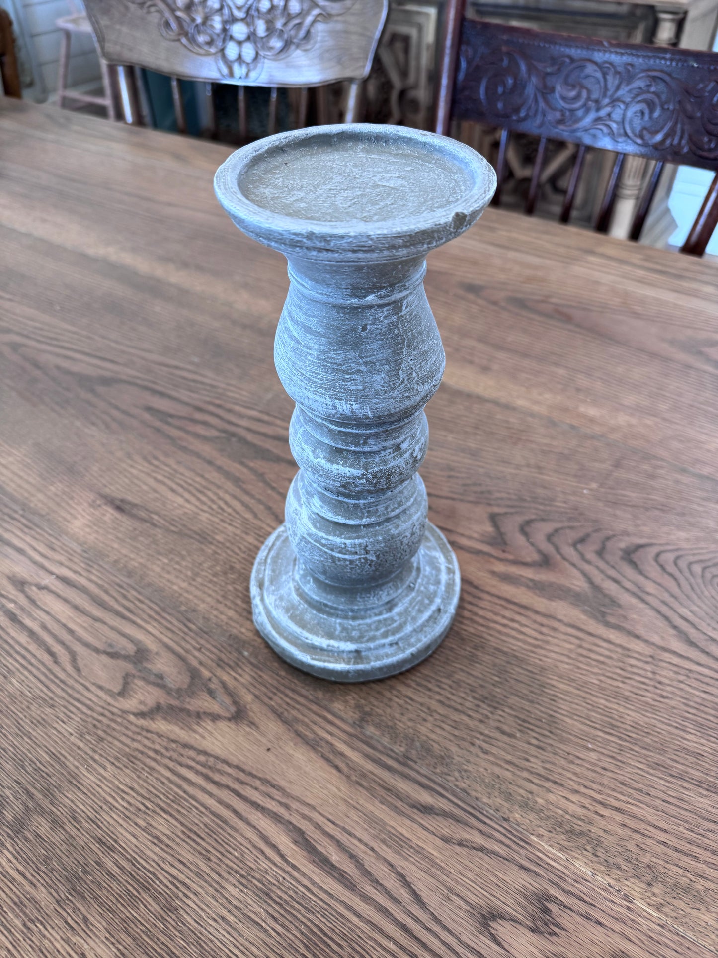 Chunky Candlestick Painted in Provincial with White Dry Brush