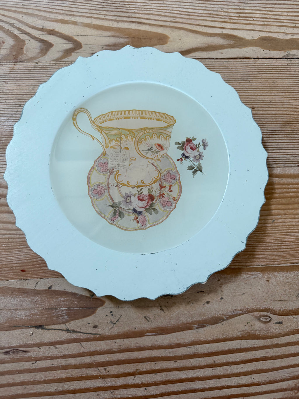 Light Blue Hand painted plate with resin top - Resin portion is food safe