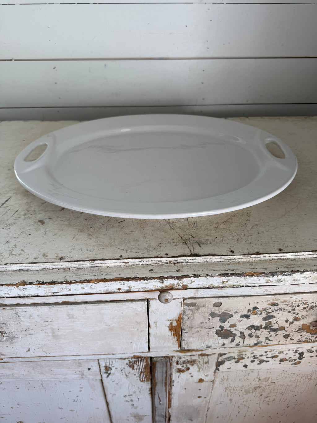 White Essentials oversized oval platter with handles