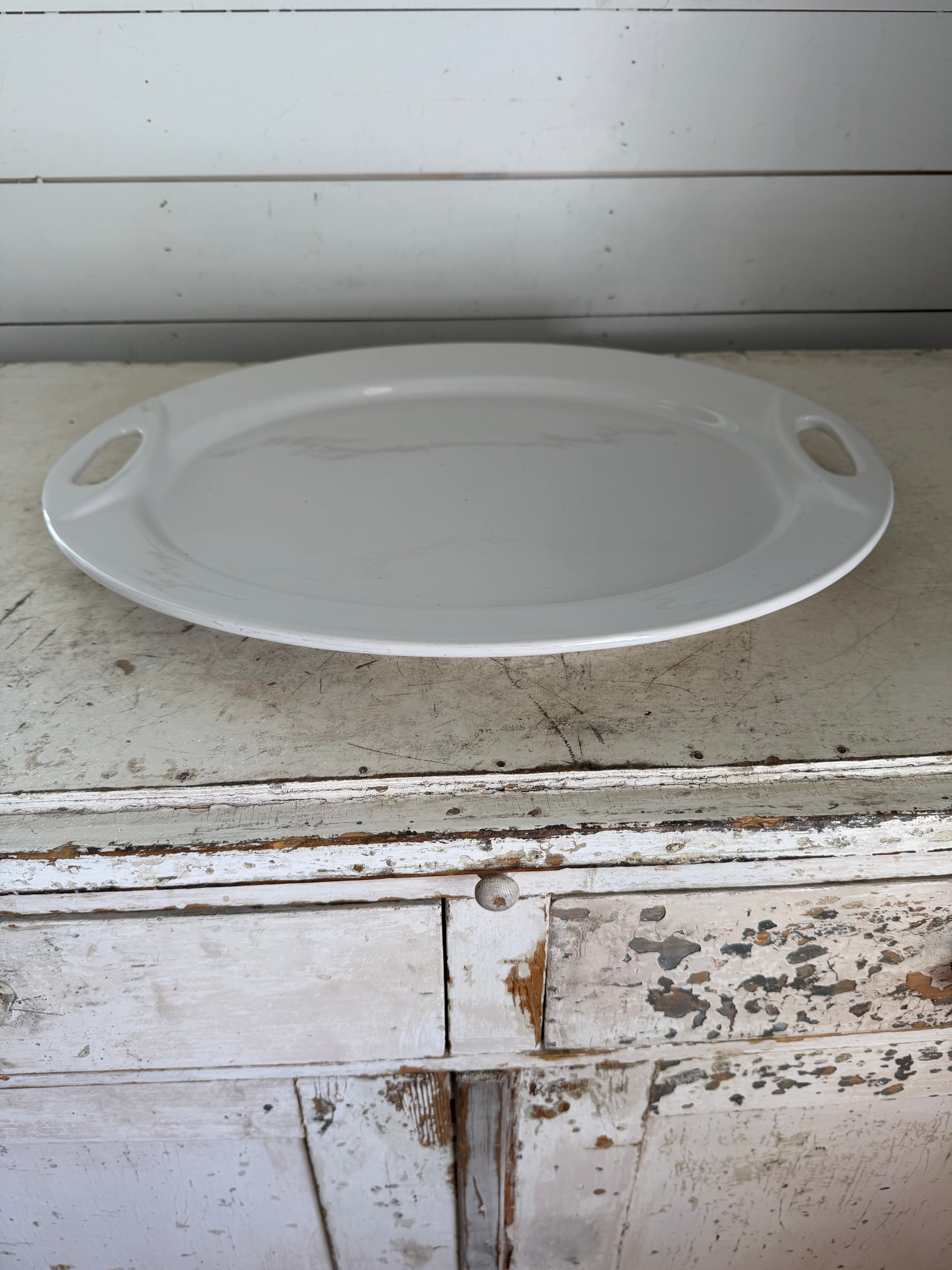 White Essentials oversized oval platter with handles