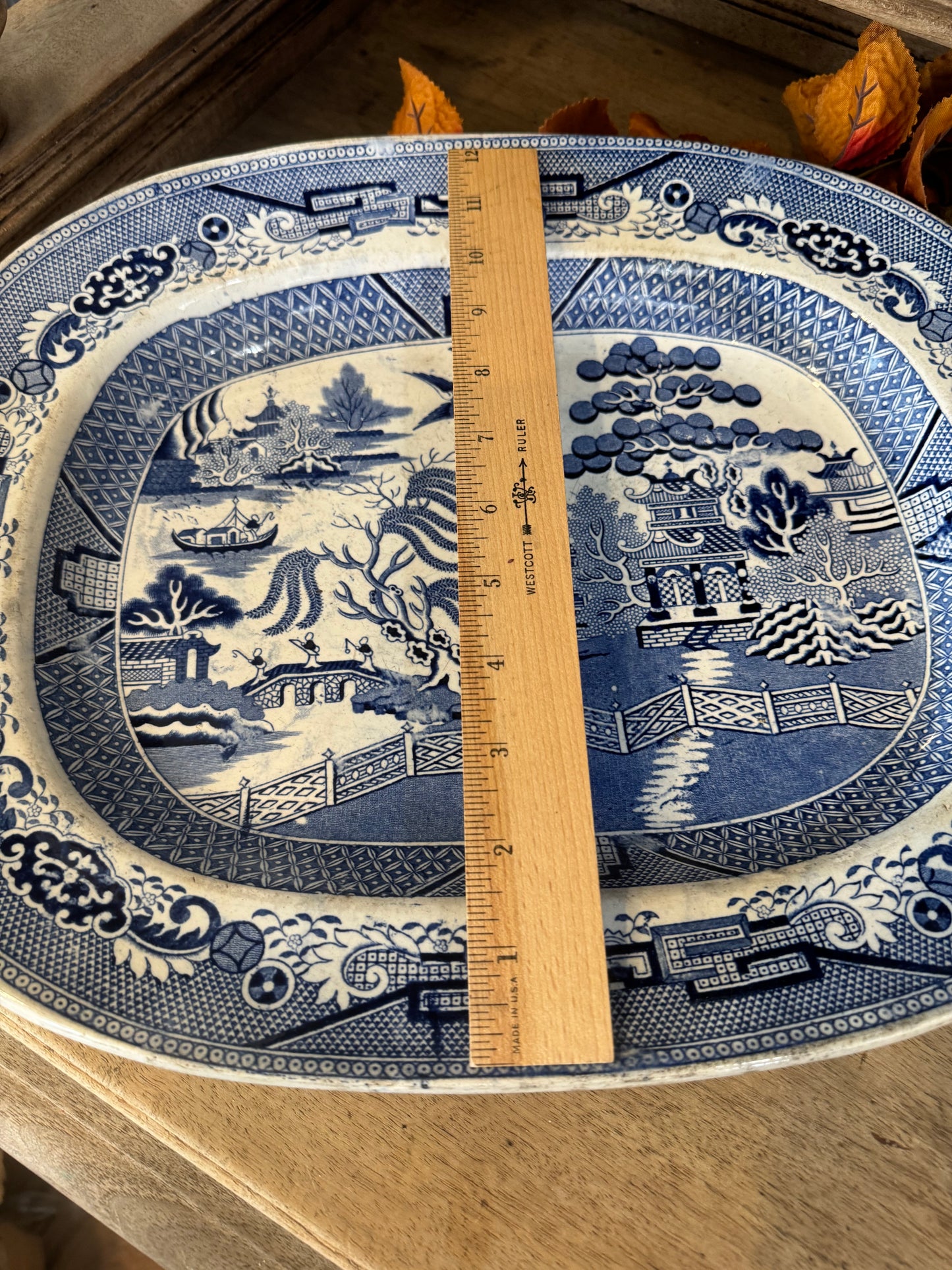 Antique Ironstone 1800’s English Staffordshire Blue Willow Transferware Platter