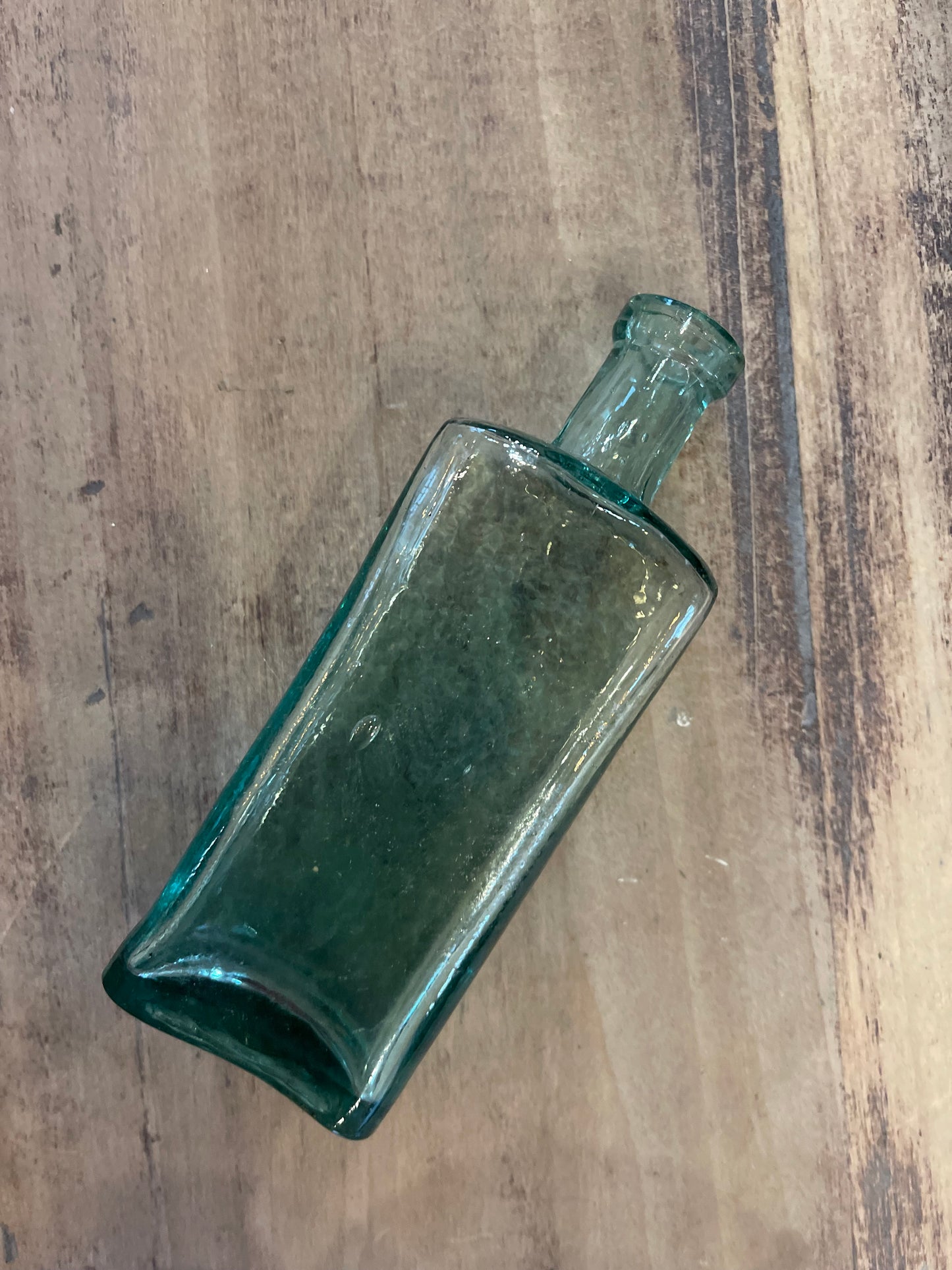 Antique blue green glass bottle rectangle bottle