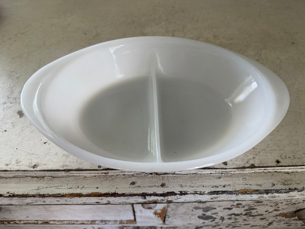 White milk class divided serving dish