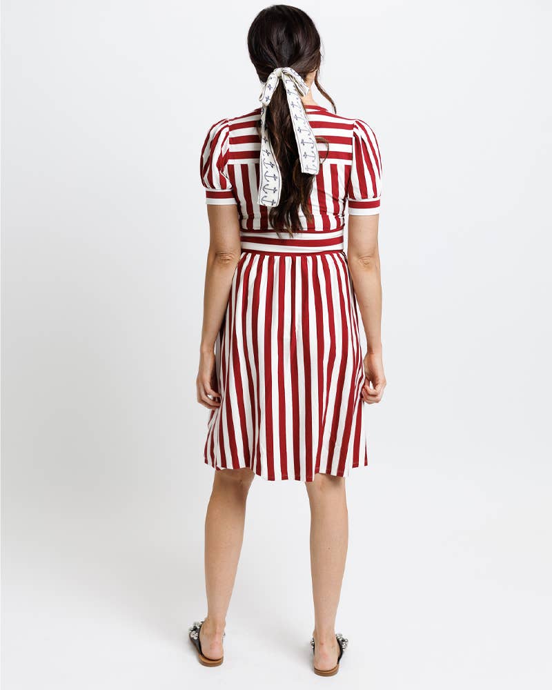 Tribecca Red and White Striped Short Sleeve Knit Dress