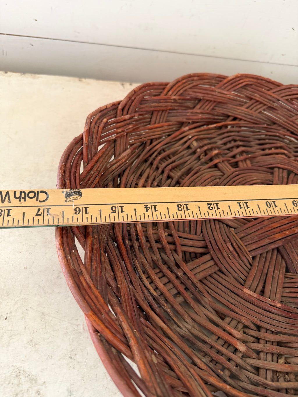 Vintage Brown Wicker Low basket 16-1/2”