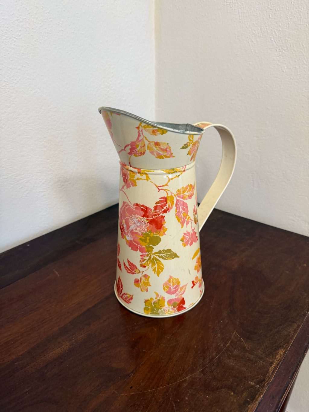 Large Floral Tin Watering Can Pitcher Jug