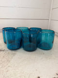 Hand Blown Low Ball Tumbler Glasses - Solid Turquoise sold individually