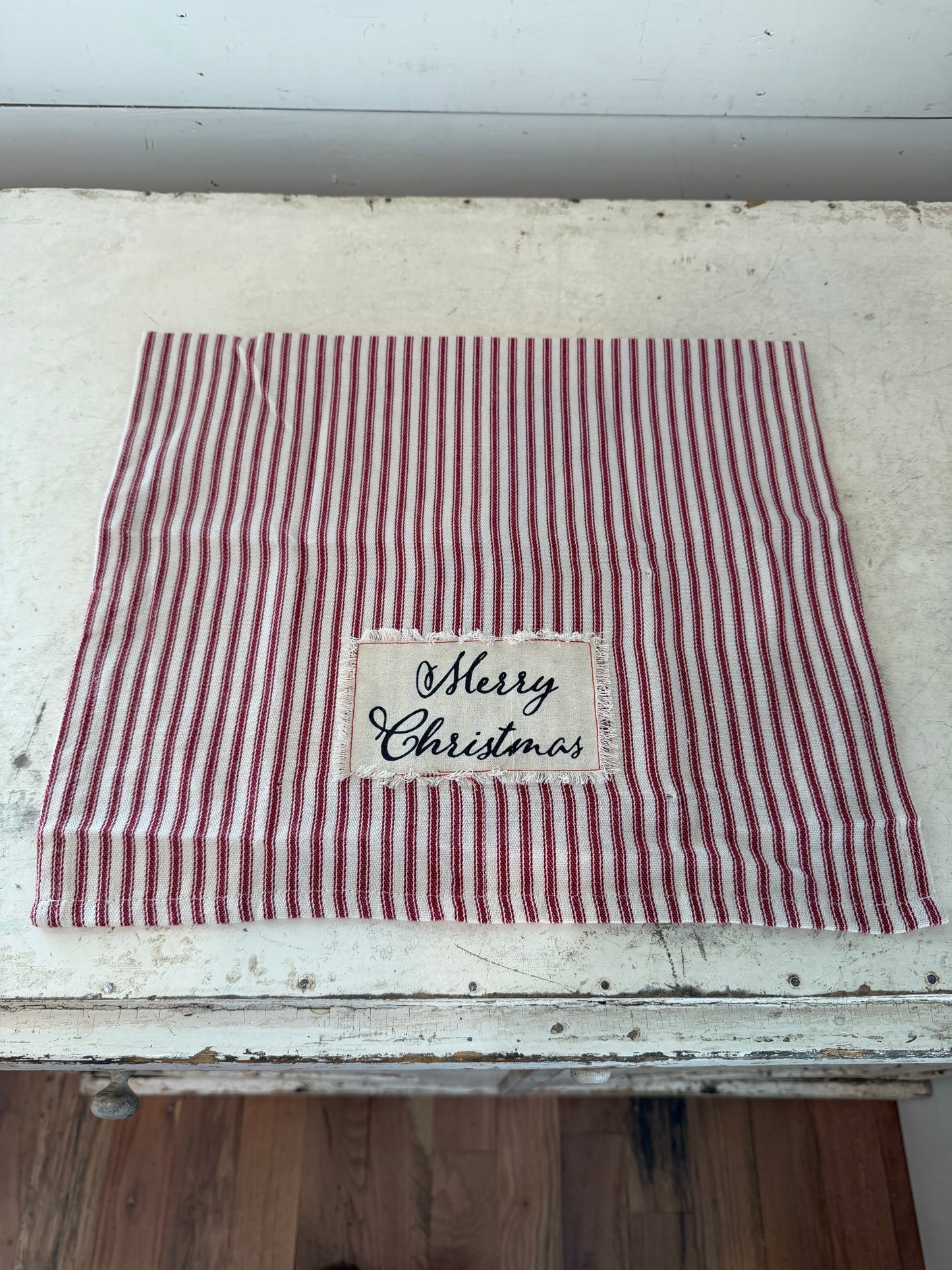 Merry Christmas Red and White Striped Dish Cloth