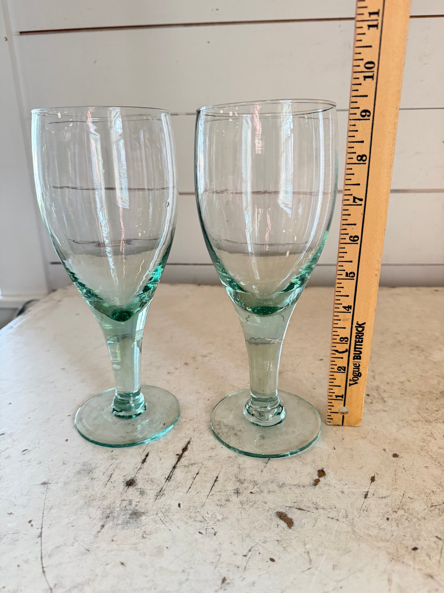Vintage Pair of Pale Green Glass Water Goblets