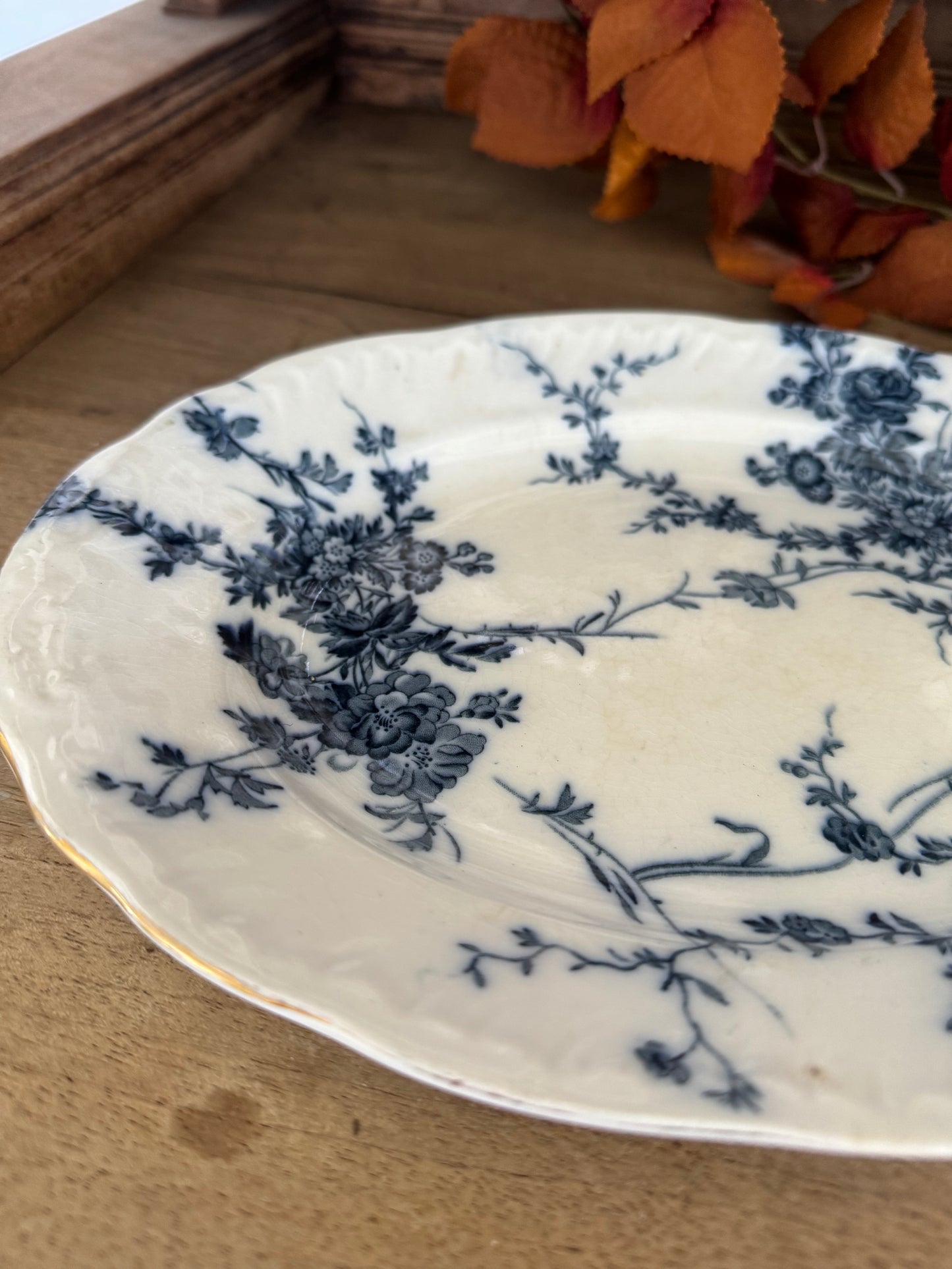 Ironstone Booth’s of England Royal Semi-Porcelain Princess Pattern 11 inch Platter Antique. Blue floral transfer ware on white