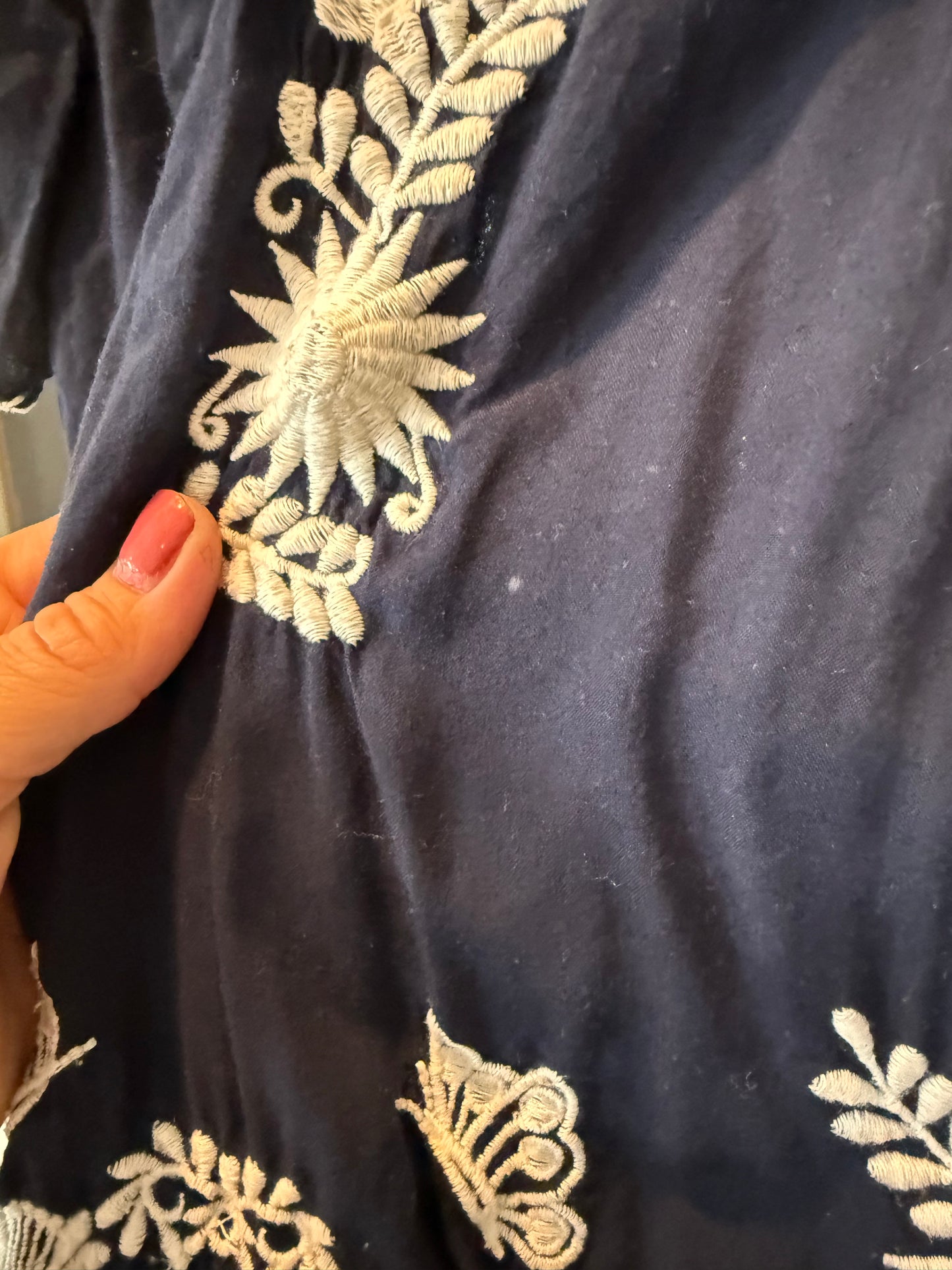 Navy Blue Embroidered Baby Doll Top Small