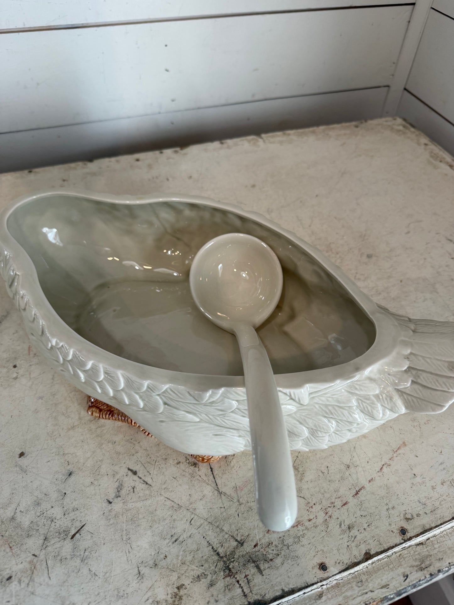 Vintage 1976 Fitz & Floyd Ceramic Goose Swan Soup Tureen w/ Ladle Spoon