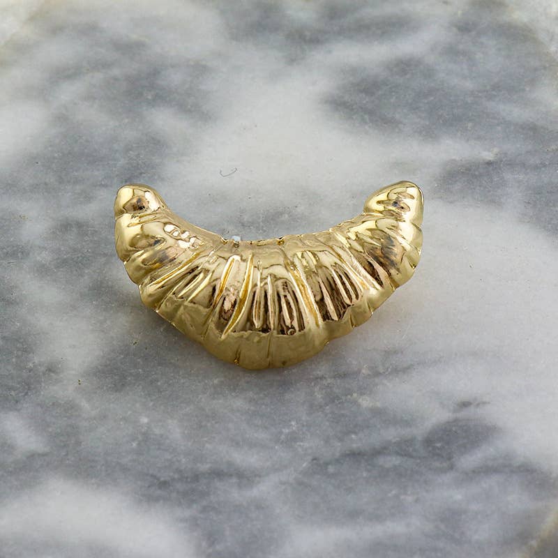 Metallic Croissant Brooch, Pastry Lapel Pin