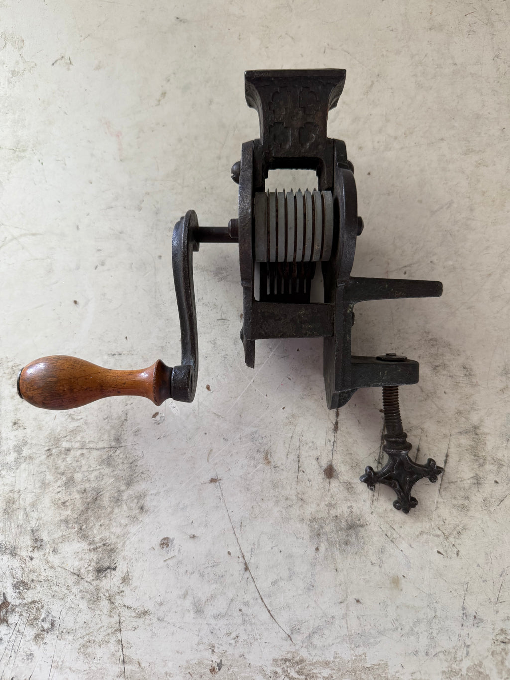 Antique Ornately detailed cast Iron bean cutter