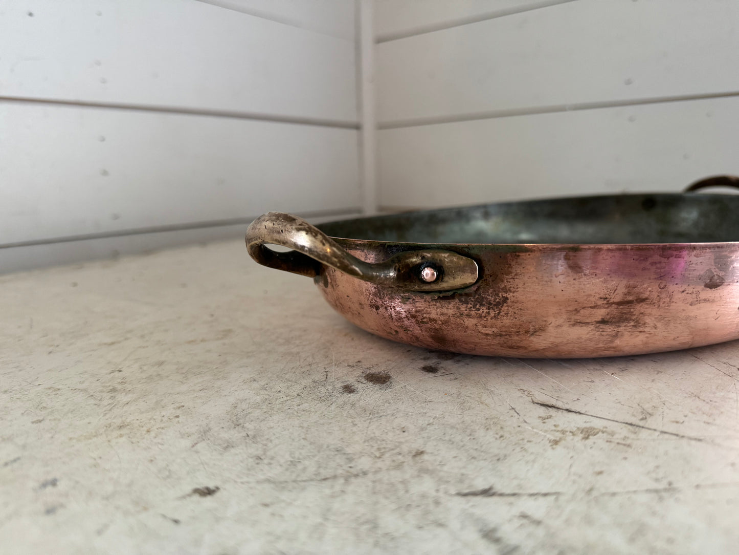 Vintage Cooper Oval Pan with brass handles