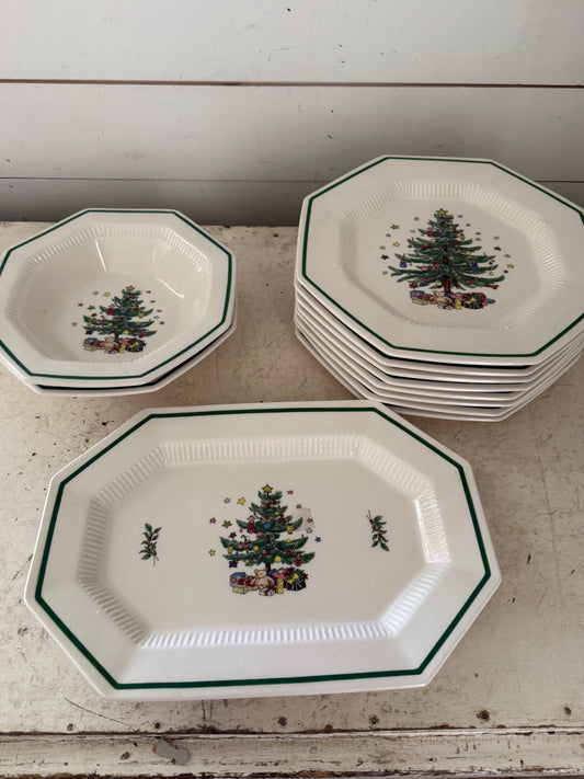 Nikko Christmastime 13" Oval Octagon Serving Platter, bowls and plates sold individually