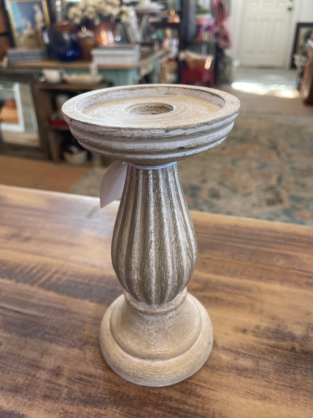 Hand painted Wood Candlestick with Ribbed Column