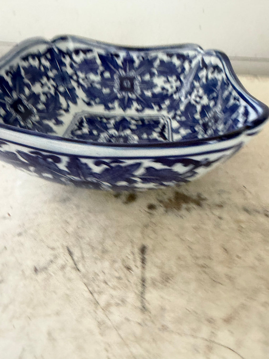 Ceramic blue and white square serving bowl