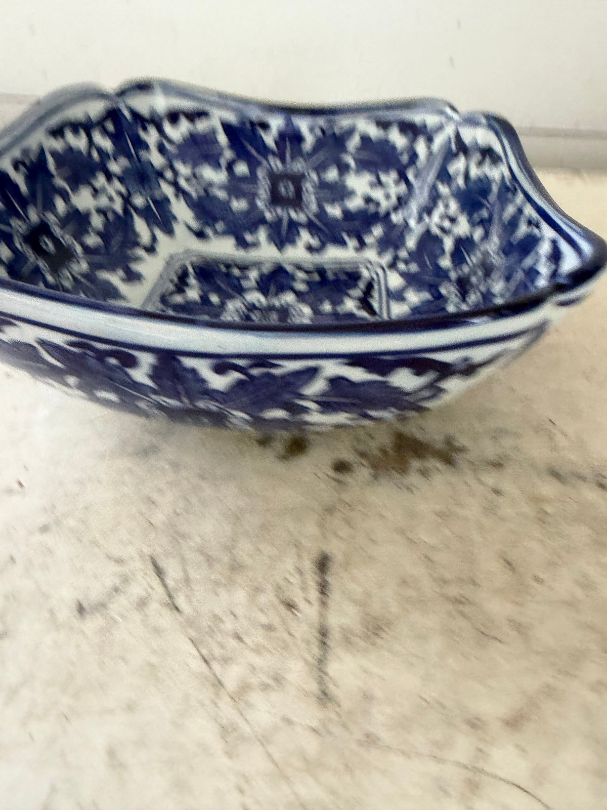 Ceramic blue and white square serving bowl