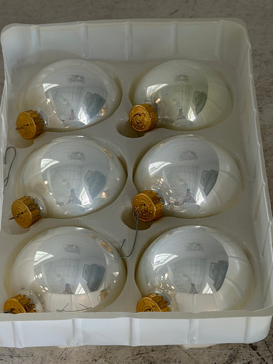 Vintage "Sparkling Creations" white iridescent glass Christmas ornaments