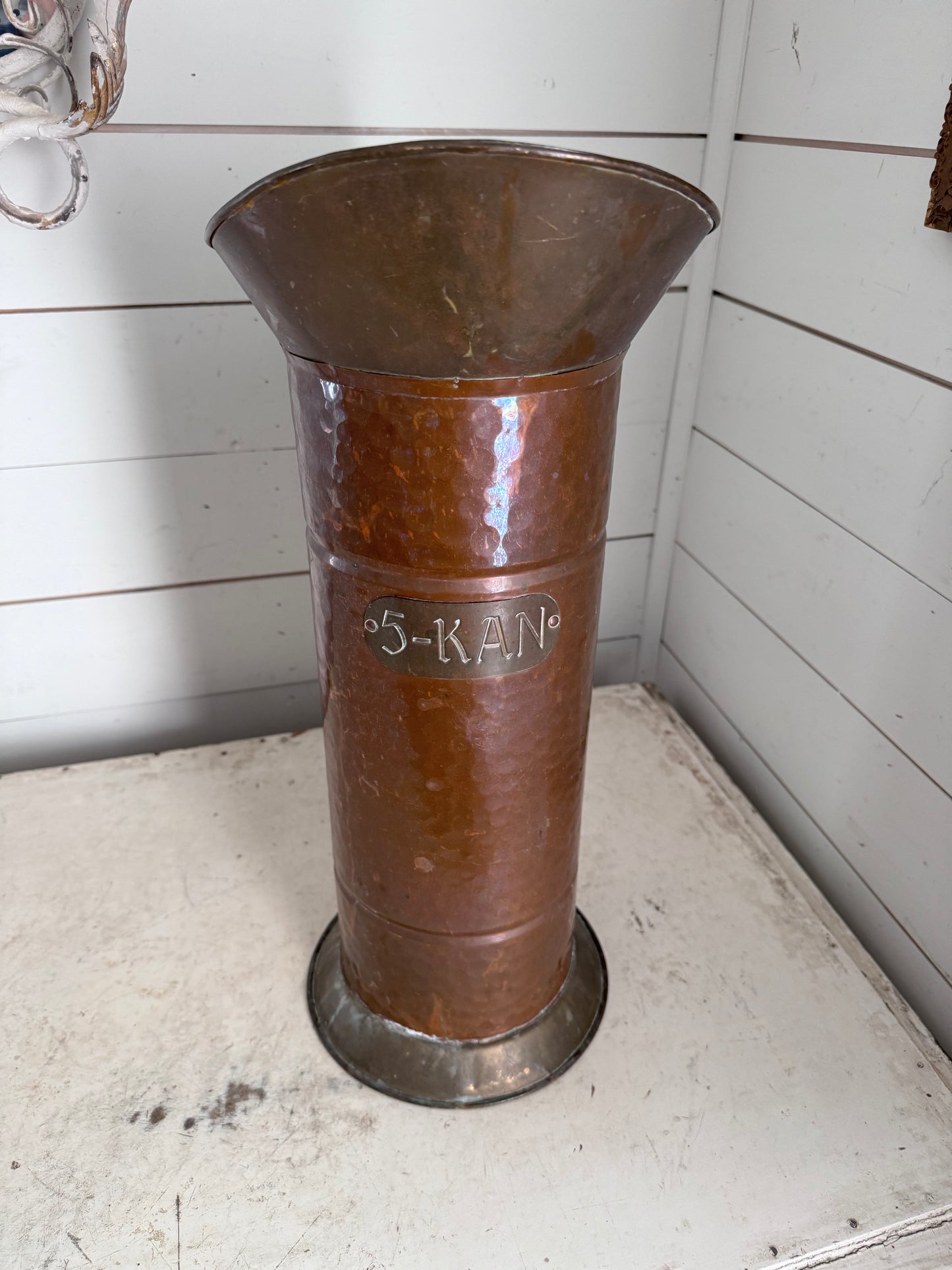 Antique 5 Kan Copper Skuttle / Umbrella Stand