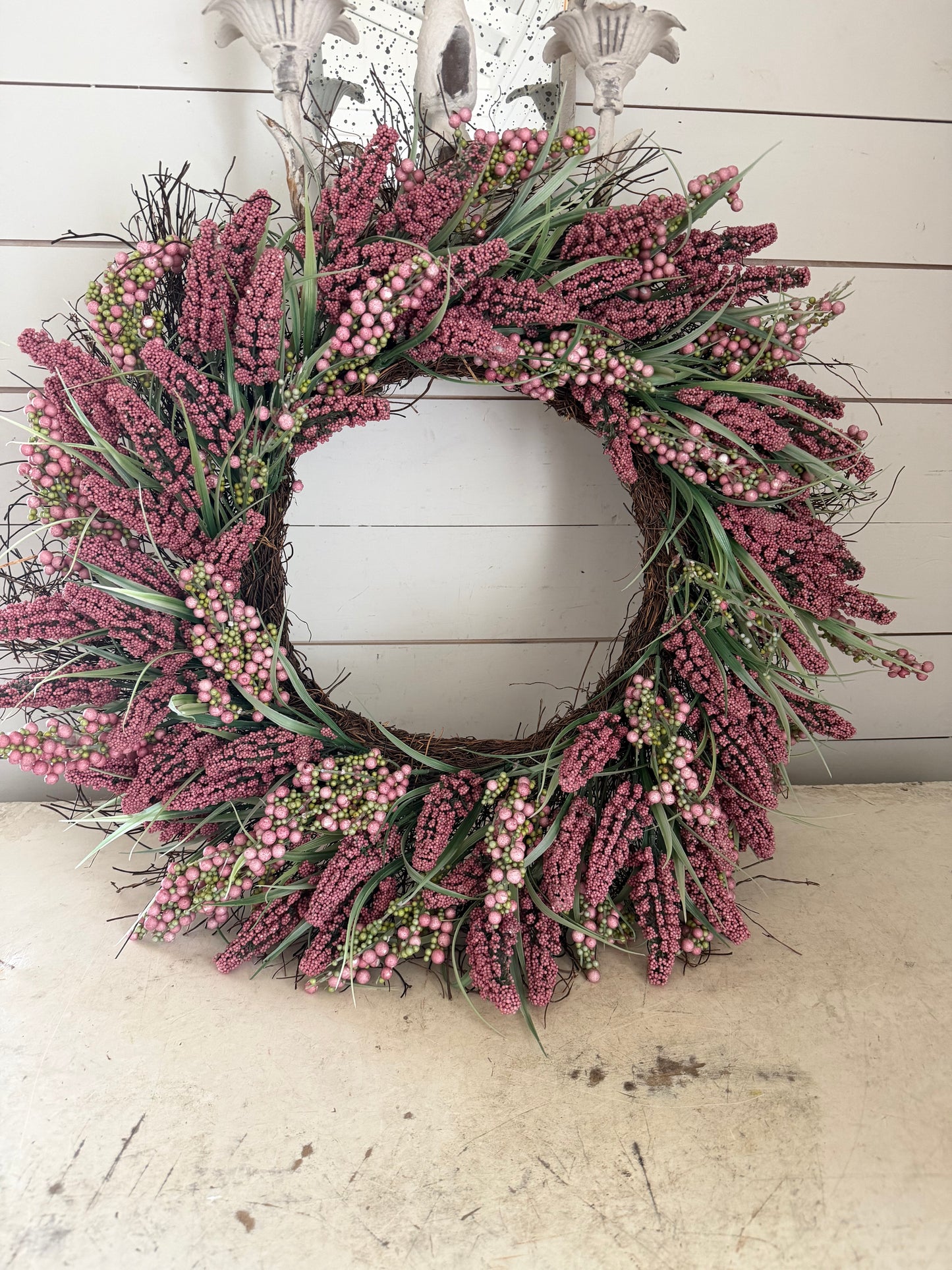 Pink Heather Berry Floral Wreat
