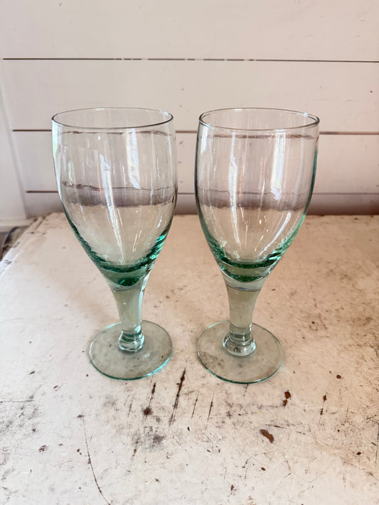 Vintage Pair of Pale Green Glass Water Goblets