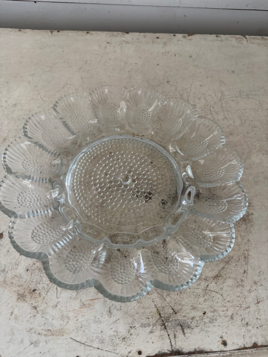 Vintage Egg Relish Serving 15 Plate Pressed Clear Indiana Glass 11" Hobnail USA
