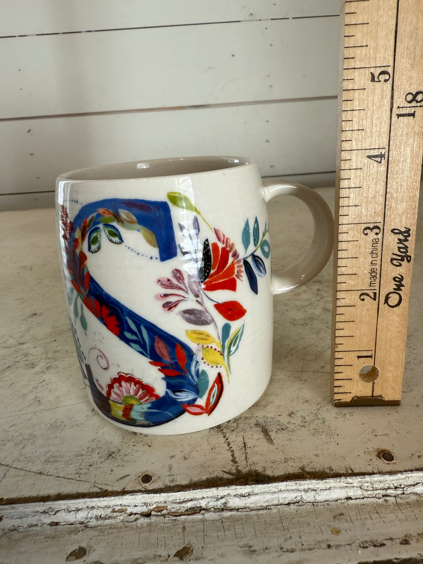 Anthropologie Starla M. Halfmann Petal Palette S Letter Initial Monogram Mug