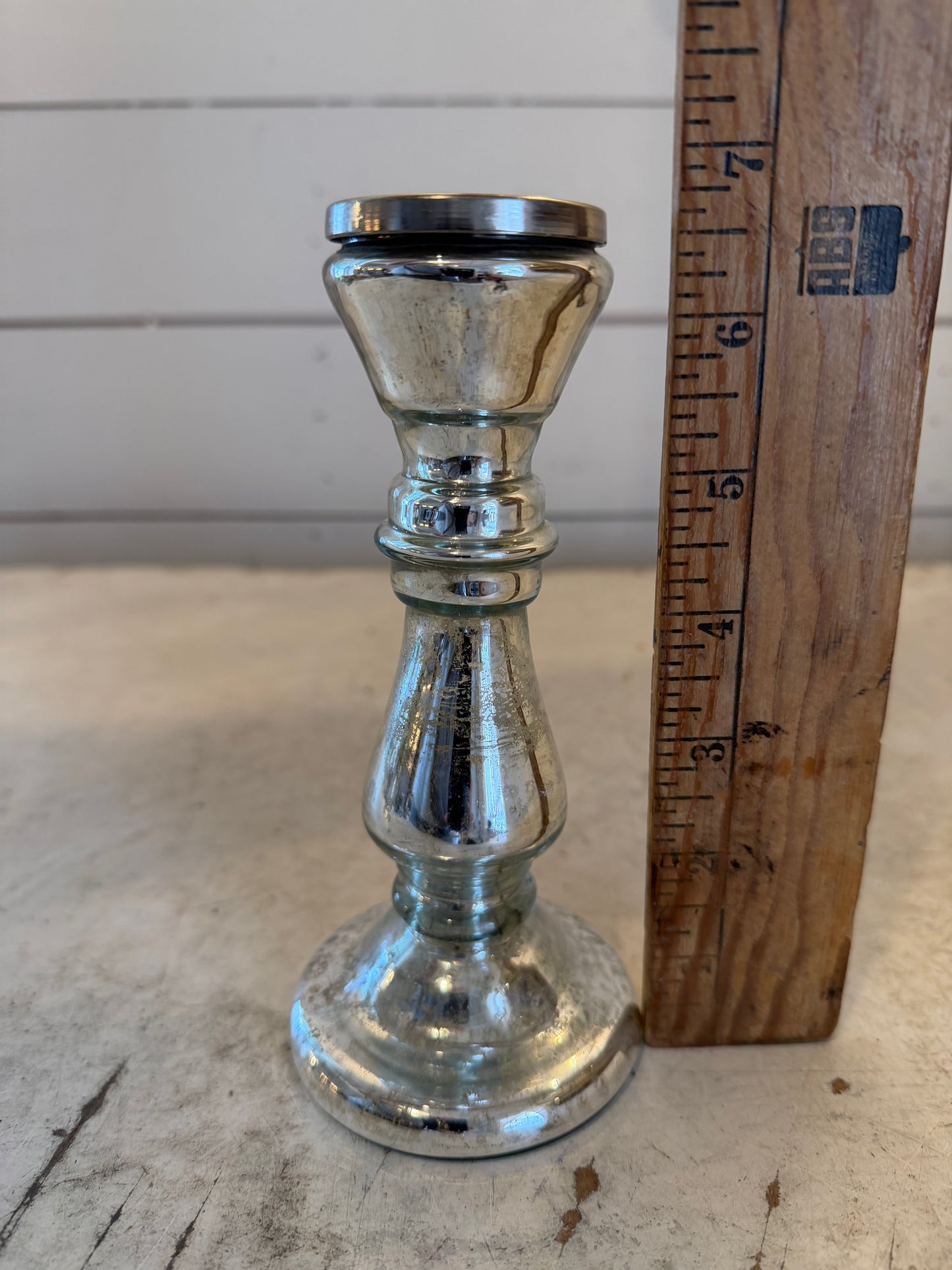 Mercury glass pillar candlestick