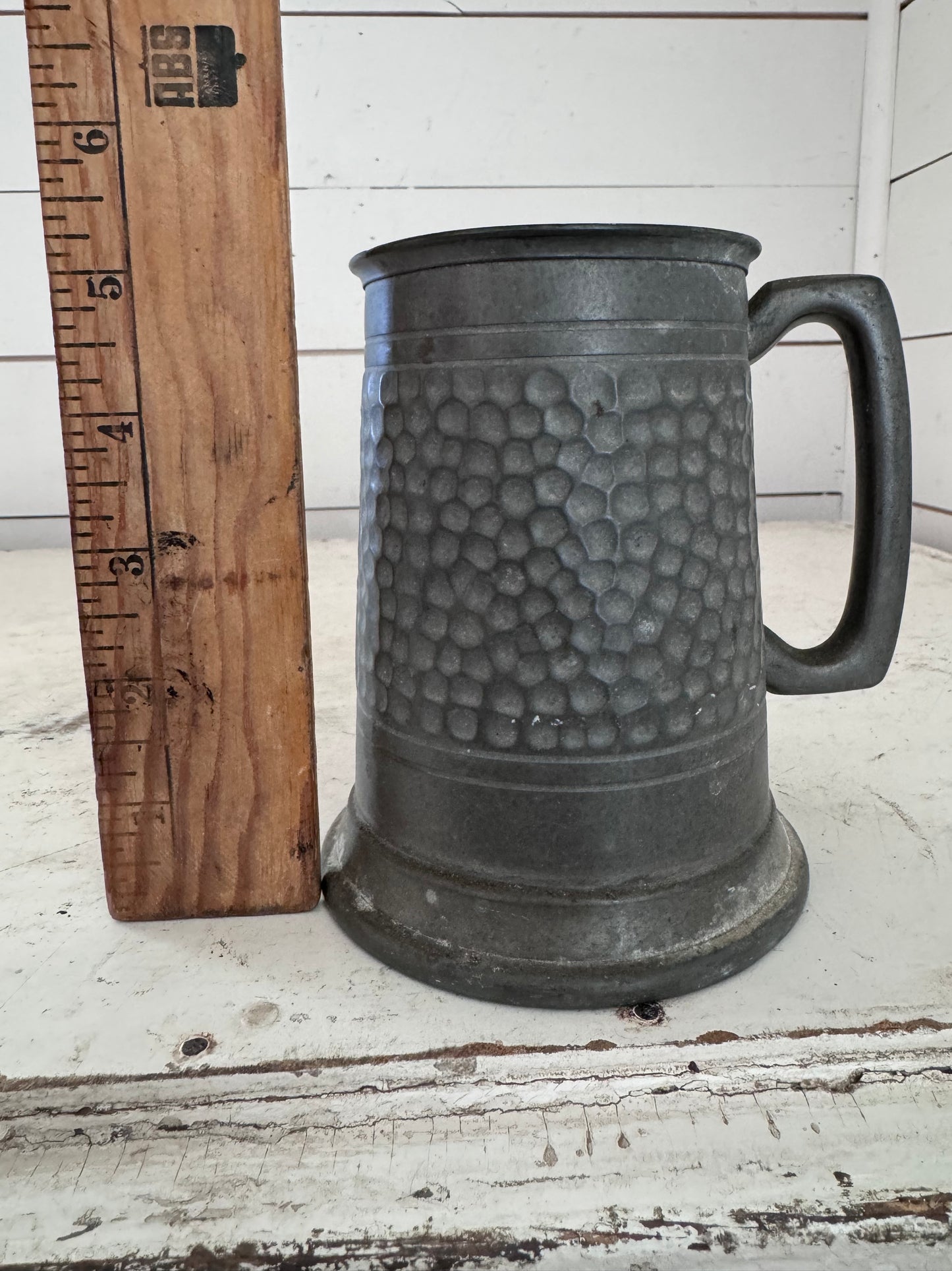 Vintage Hammered Pewter Tankard (engraved “Steve”)